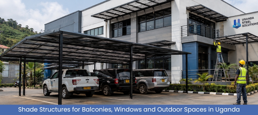 Balcony shade structure installed on a residential building in Uganda